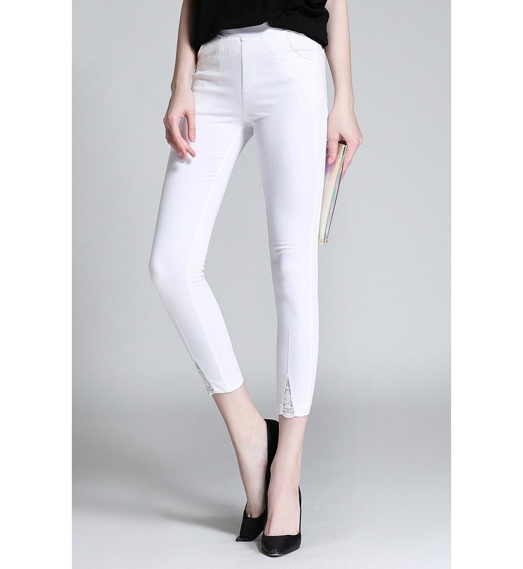 White Solid Color Skinny Pants
